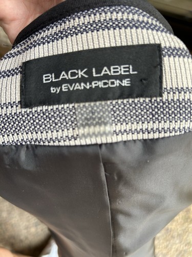 Evan Picone Black Label Jacket 6 Black Beige Striped Metallic Accents Open Front - Picture 7 of 7