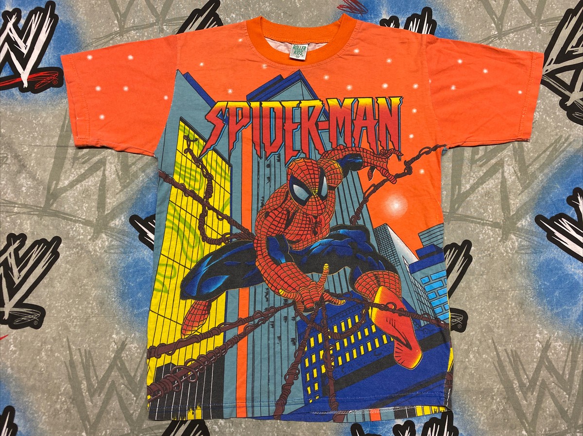 Spiderman All Over Print Marvel Comic Images T-Shirt Youth XL VTG