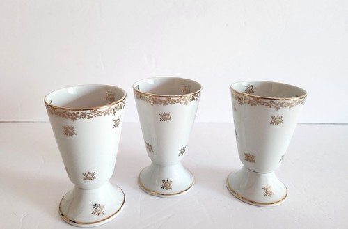 Vintage Porcelain Mazagran Footed Cups Victorian Gold LIMOGES FRANCE Set Of 3 - Picture 7 of 7