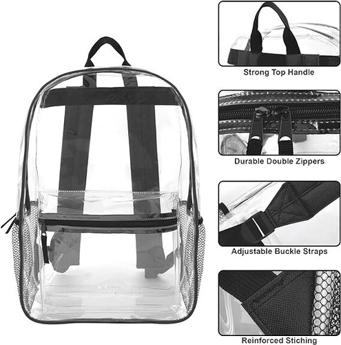 Mochila transparente resistente, bolso escolar transparente transparente - Picture 2 of 5