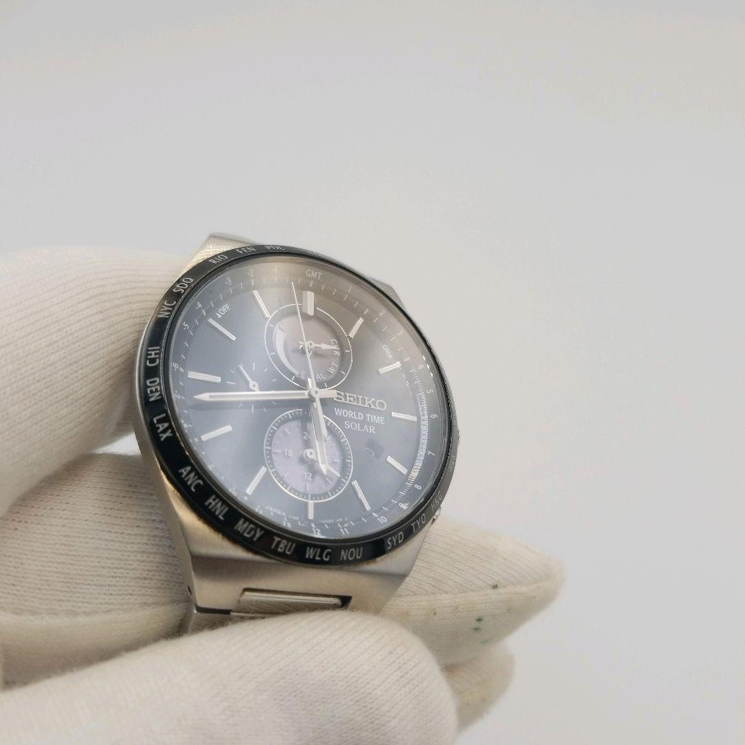 Seiko World Time V195-0AE0 Chronograph Date St.Steel Black Slv