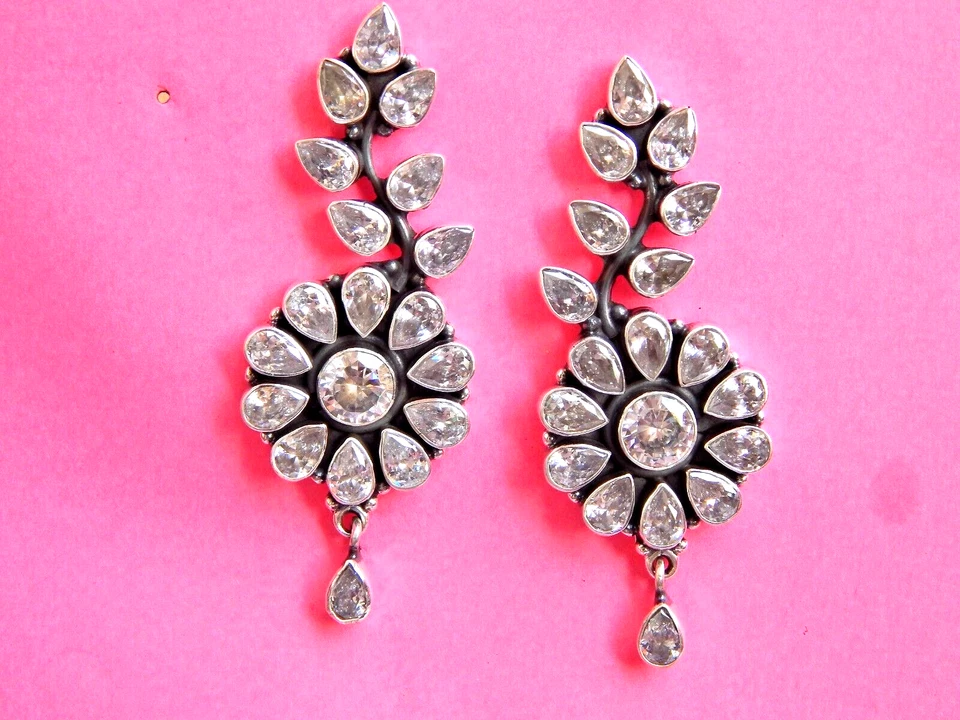 Натуральный кубический цирконий цветок серьги 925 пробы свадебные серьги подарок - Изображение 2 из 4