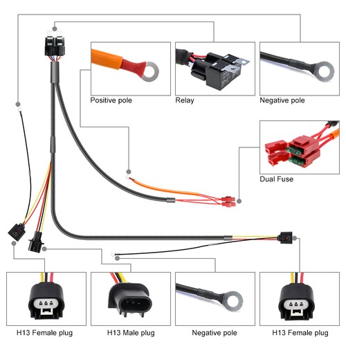 1x H13 9008 Headlight Relay Wiring Harness STSP 30A DC For Ford Mustang Focus - Picture 2 of 7
