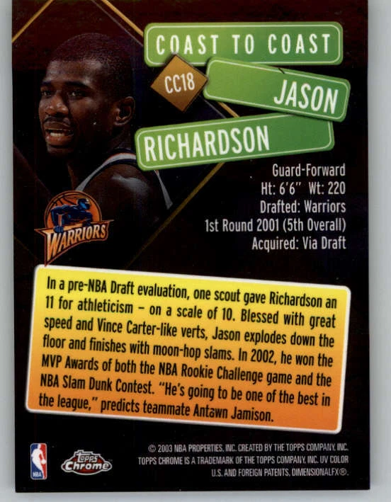 2002-03 Topps Chrome Coast to Coast #CC18 Jason Richardson (ref 158003) - Image 2 of 2