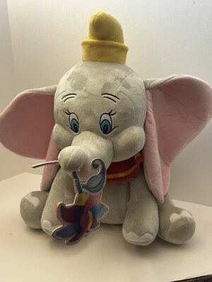 RARE Disney Dumbo Large 20 in Sitting With Sparkly Flower In Trunk