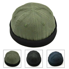 Retro Mens Hat Skull Cap Cotton Rolled Cuff Brimless Adjustable Painter Sailor