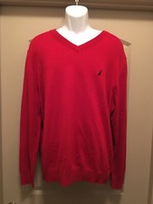 NWT Men's XL Nautica Red V-Neck Pullover Sweater Z1 