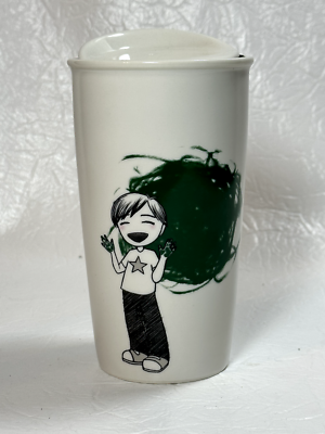 Starbucks 2015 Anime Finger Painting Dot Ceramic Travel Tumbler Mug 12oz  Green | eBay