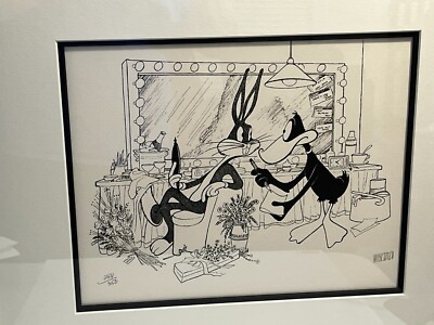 Al Hirschfeld Hand Signed Bugs Bunny Daffy Warner Bros Dressing