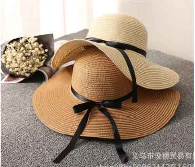 Women Sun Straw Wide Brim UPF 50 Summer Hat Foldable Roll up  display picture 2