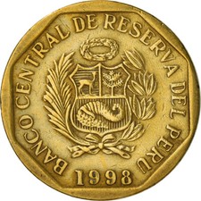 [#382883] Coin, Peru, 10 Centimos, 1998, Lima, VF(30-35), Brass, KM:305.2