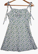 Shein Sundress Womens XS Petite Blue Floral Tie Spaghetti Straps