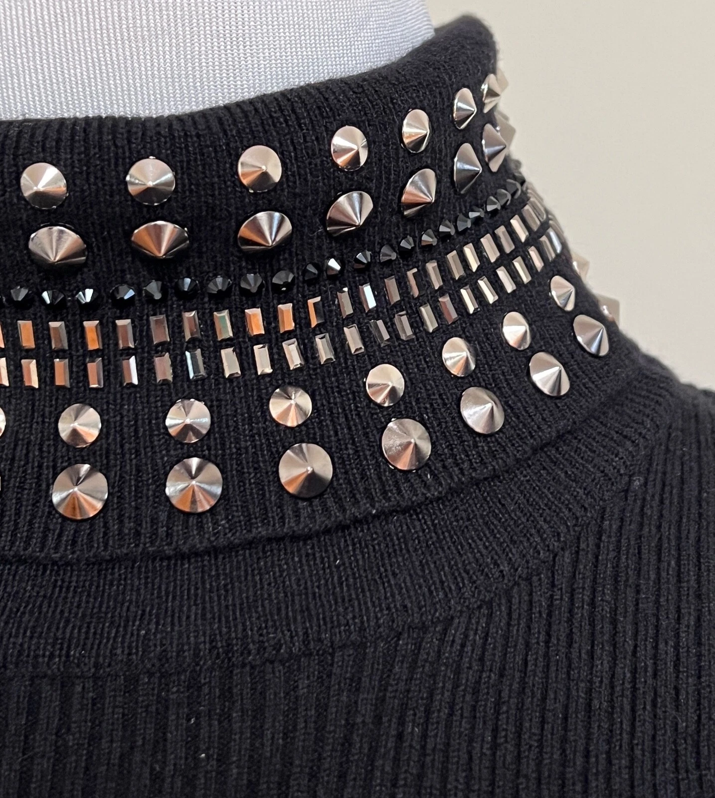 Abito nuovo con etichette Versace cristallo a chiocciola nero lana cashmere 46 10 $2350