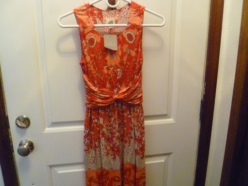Silka womans XS dress Anthropologie sleevless rayon orange floral