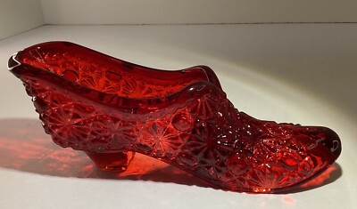 Bryce Brothers Daisy And Button Ruby Red Glass Slipper Shoe   