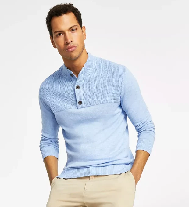 Button mock deals neck sweater