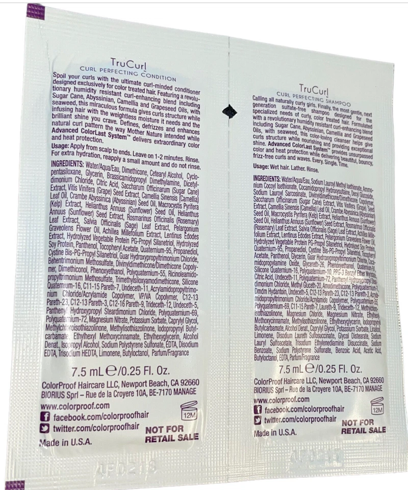 ColorProof TruCurl Shampoo & Conditioner 2PC PACKET Sample .25oz Curl Perfecting - Image 2 of 4