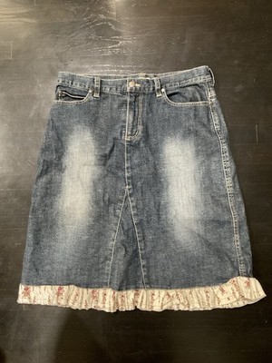 VINTAGE GROGGY DENIM SKIRT WITH RUFFLED HEM