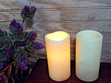 Flameless LED Pillar Candles 5 1/2" Ivory Battery Operated Set Of 2