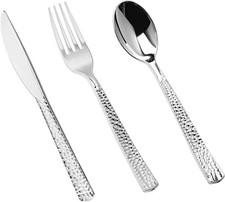 150PCS Silver Plastic Silverware, Heavy Duty Plastic Cutlery Set, Disposable