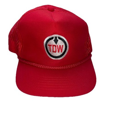 Vintage TDW Trucker Hat Cap Mesh Snapback Red Rope Young An Hat Company 1980s