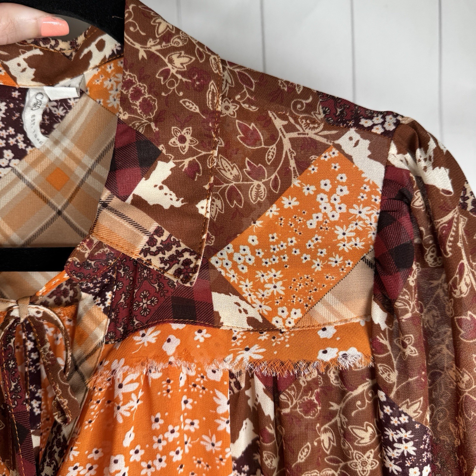 Cato Medium Bohemian Patchwork Blouse Top Floral … - image 5