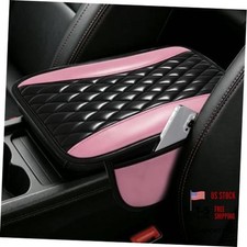Patchwork Leather Car Center Console Cover, Auto Armrest Protective Black Pink