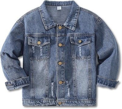 Girls Boys Jean Jacket for (4-14 Years Kids) Trendy Cozy Soft Ripped Denim Coat
