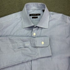 John Varvatos Dress Shirt Mens 15 32/33 Blue Gingham Slim Fit Long Sleeve