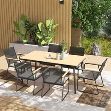 Image of 7PCs Patio Dining Set with Cushions Rattan Back Rectangular Plastic Top
