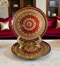 Art Of The Table ArdaCam Red Gold Handmade Turkish Glass Plates 8 3/8” Set Of 2