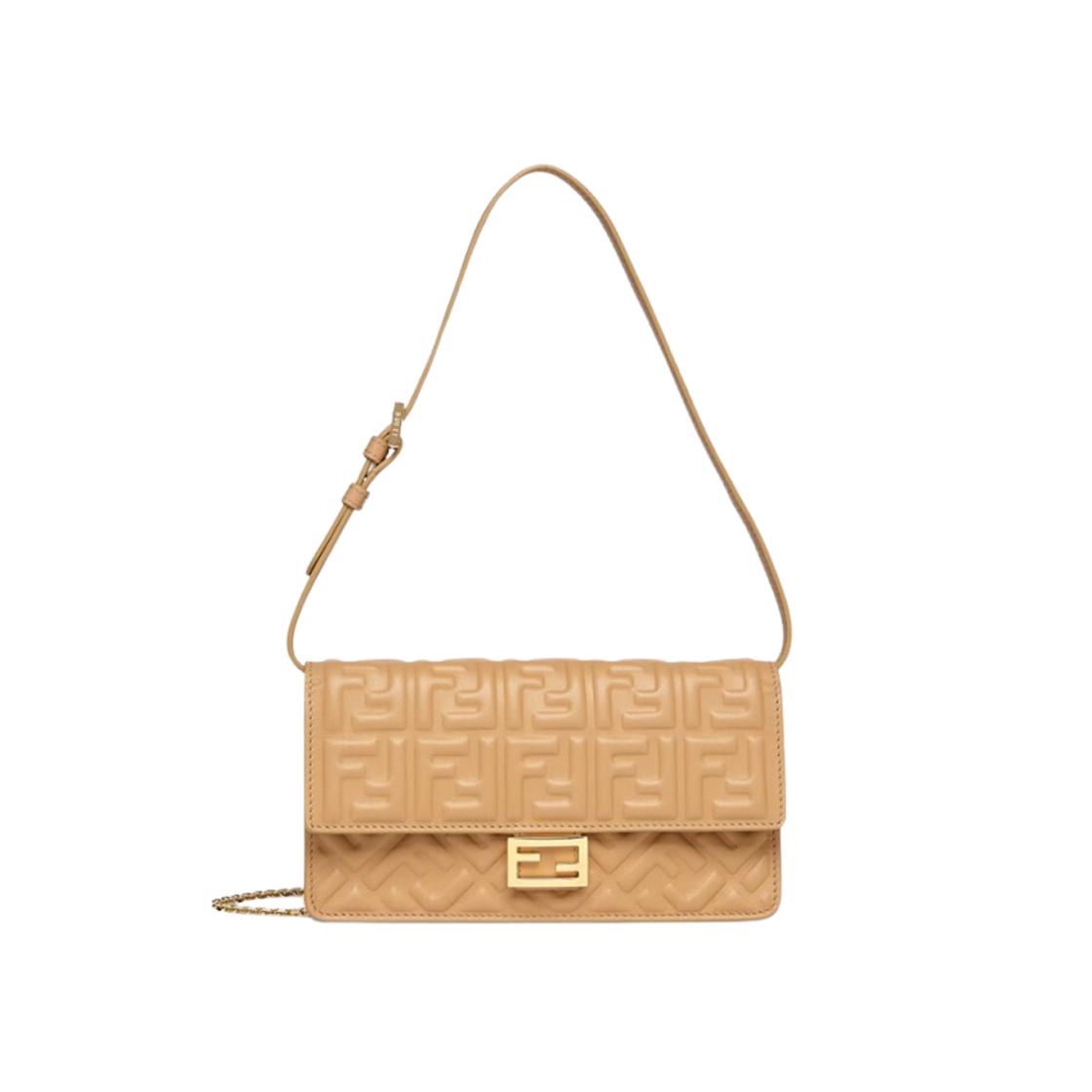Fendi Light Brown Nappa Leather Baguette Chain Wallet
