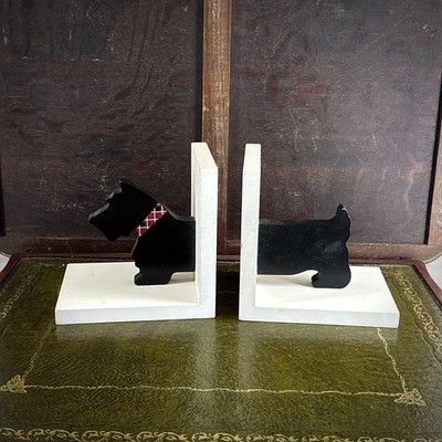 Vintage Scottie Dog Buchstützen aus Holz - schwarz & weiß Scottish Terrier Buchstützen