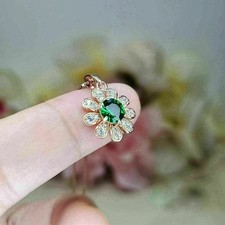 14K Yellow Gold Plated 2Ct Round Cut Lab Created Emerald Women Pendant Necklace