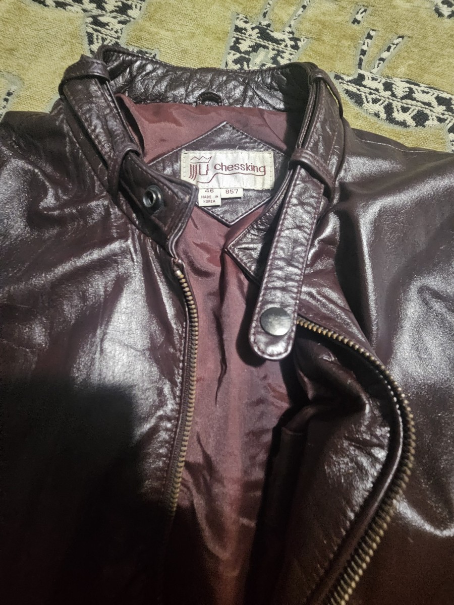 Vintage Chess King Leather Jacket Mens 46 Brown Cafe Racer Biker