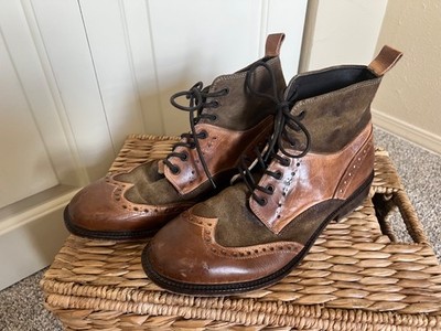 BED STU Men's Two-Tone Brown & Rustic Lace-Up Leather Dress Boots Size 11 - $275