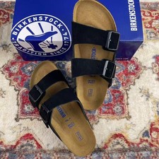 New with Box Birkenstock Arizona Black Suede Soft Footbed Unisex Sandals EU37-45