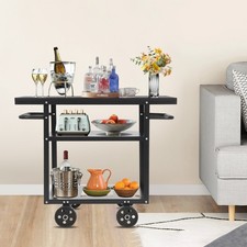 Rolling Bar Cart Industrial Mobile Serving Cart Trolley Kitchen Storage 3 Tiers