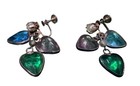 Vintage Art Deco Czech Glass Heart Dangle Screw Back Earrings Green Blue Purple — photo 2