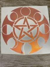 Pentacle Moon Phases Decal Sticker, 5.5”x5.5” Holographic Vinyl Pinky