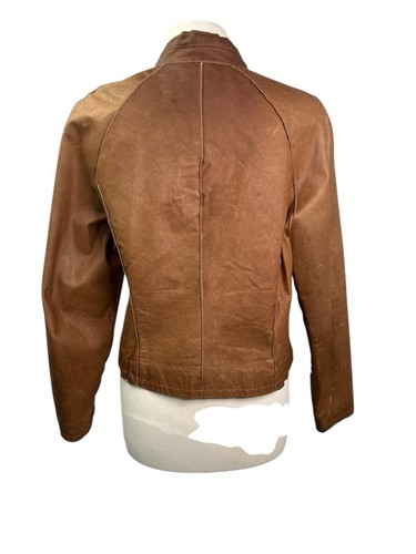 Wilsons Leather Womens Tan Jacket Lg Zip Front Vtg Y2K Grunge Bomber Biker Moto - Picture 4 of 14
