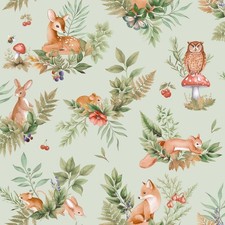 Image of Forest Friends Sage Wallpaper Kids Bedroom Nursery Washable Paste The Paper