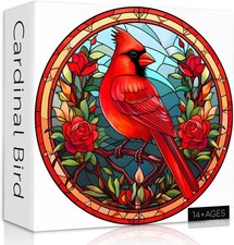 Stained Glass Puzzle Bird Puzzles for Adults 1000 Pieces, Round Cardinal...