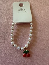 Cherry Charm Bracelet For Kids White, Green Gold - Nwt