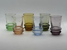 Vintage SANYU Shot Glasses Atomic Starburst Pattern Multicolor Mcm Rare