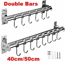 Wall Mounted Kitchen Utensils Pan Pot Hanging Rail Rack Hanger Shelf with Hooks