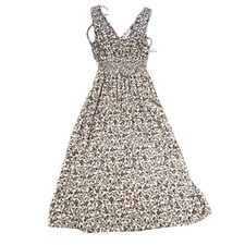 NWT Old Navy Women Floral Smocked Waist V-Neck Maxi Dress Beige Brown Size M NEW