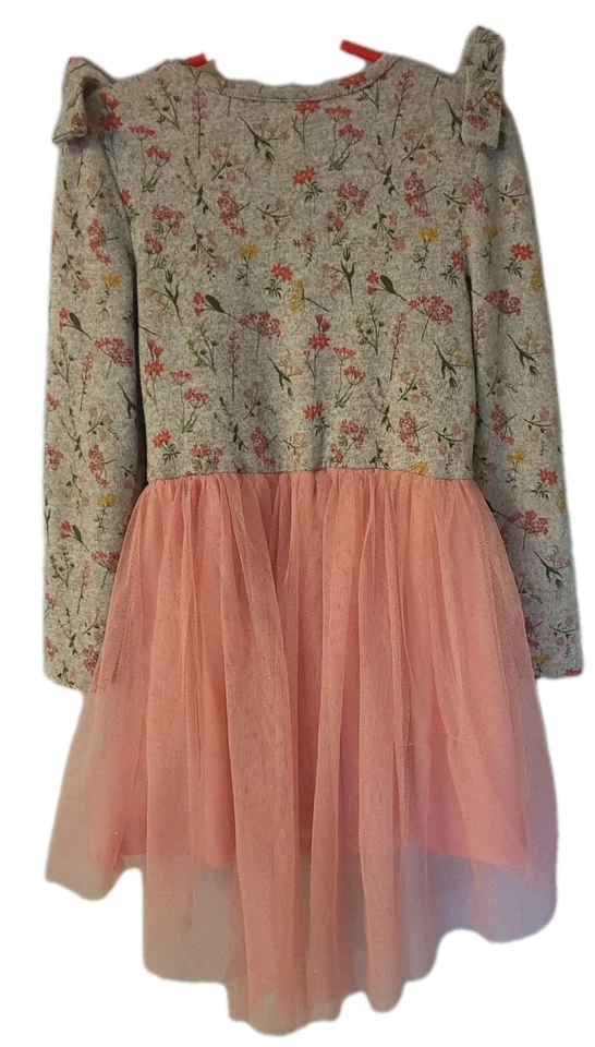 Vestido Little Lass Niña 6X Rosa Tutú Gris Floral Tejido Poliéster Manga Larga Foto 2 de 4