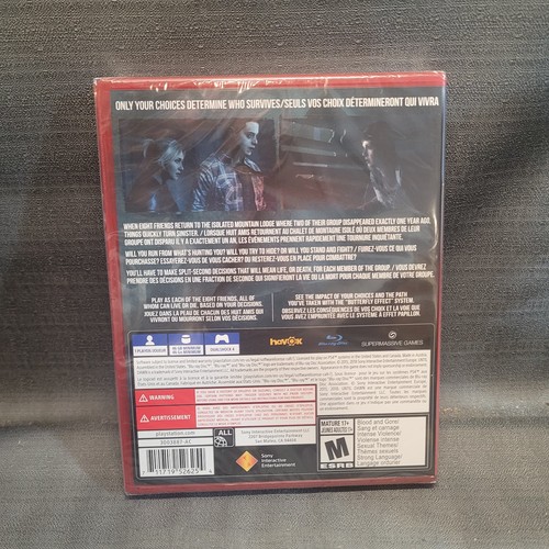 PS4 Greatest Hits Version of Until Dawn with cover art of six characters in various outdoor settings.