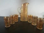 Vintage Carnival Marigold Lattice & Daisy Pitcher & 6 Tumblers Set